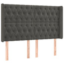 sengegavl med LED-lys 147x16x118/128 cm fløjl mørkegrå