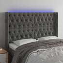 sengegavl med LED-lys 147x16x118/128 cm fløjl mørkegrå