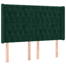 sengegavl med LED-lys 147x16x118/128 cm fløjl mørkegrøn