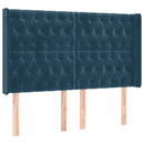 sengegavl med LED-lys 147x16x118/128 cm fløjl mørkeblå