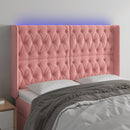 sengegavl med LED-lys 147x16x118/128 cm fløjl lyserød