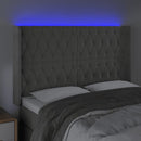 sengegavl med LED-lys 163x16x118/128 cm fløjl lysegrå