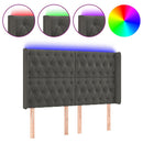sengegavl med LED-lys 163x16x118/128 cm fløjl mørkegrå