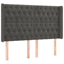 sengegavl med LED-lys 163x16x118/128 cm fløjl mørkegrå