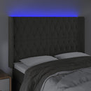 sengegavl med LED-lys 163x16x118/128 cm fløjl mørkegrå