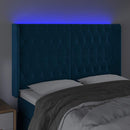 sengegavl med LED-lys 163x16x118/128 cm fløjl mørkeblå