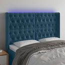 sengegavl med LED-lys 163x16x118/128 cm fløjl mørkeblå