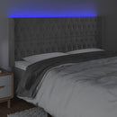 sengegavl med LED-lys 203x16x118/128 cm fløjl lysegrå