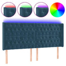sengegavl med LED-lys 203x16x118/128 cm fløjl mørkeblå