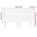 sengegavl med LED-lys 203x16x118/128 cm fløjl mørkeblå