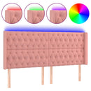 sengegavl med LED-lys 203x16x118/128 cm fløjl lyserød