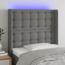 sengegavl med LED-lys 93x16x118/128 cm stof mørkegrå