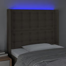 sengegavl med LED-lys 93x16x118/128 cm stof gråbrun