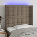 sengegavl med LED-lys 93x16x118/128 cm stof gråbrun