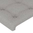 sengegavl med LED-lys 103x16x118/128 cm stof lysegrå