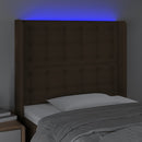 sengegavl med LED-lys 103x16x118/128 cm stof mørkebrun