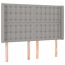sengegavl med LED-lys 147x16x118/128 cm stof lysegrå