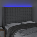 sengegavl med LED-lys 147x16x118/128 cm stof lysegrå
