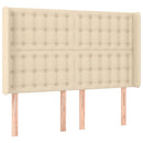 sengegavl med LED-lys 147x16x118/128 cm stof cremefarvet