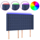 sengegavl med LED-lys 147x16x118/128 cm stof blå