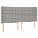 sengegavl med LED-lys 163x16x118/128 cm stof lysegrå
