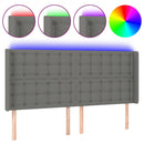 sengegavl med LED-lys 163x16x118/128 cm stof mørkegrå