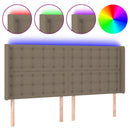 sengegavl med LED-lys 163x16x118/128 cm stof gråbrun