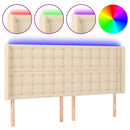 sengegavl med LED-lys 163x16x118/128 cm stof cremefarvet