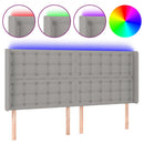 sengegavl med LED-lys 183x16x118/128 cm stof lysegrå