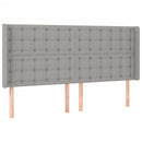 sengegavl med LED-lys 203x16x118/128 cm stof lysegrå