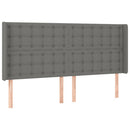sengegavl med LED-lys 203x16x118/128 cm stof mørkegrå