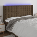 sengegavl med LED-lys 203x16x118/128 cm stof mørkebrun