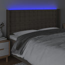 sengegavl med LED-lys 203x16x118/128 cm stof gråbrun