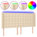 sengegavl med LED-lys 203x16x118/128 cm stof cremefarvet