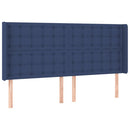 sengegavl med LED-lys 203x16x118/128 cm stof blå