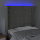 sengegavl med LED-lys 83x16x118/128 cm fløjl lysegrå