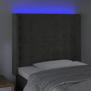 sengegavl med LED-lys 83x16x118/128 cm fløjl mørkegrå