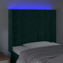 sengegavl med LED-lys 83x16x118/128 cm fløjl mørkegrøn