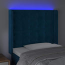 sengegavl med LED-lys 83x16x118/128 cm fløjl mørkeblå