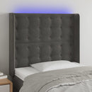 sengegavl med LED-lys 93x16x118/128 cm fløjl mørkegrå