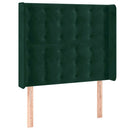 sengegavl med LED-lys 93x16x118/128 cm fløjl mørkegrøn