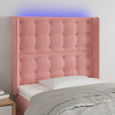 sengegavl med LED-lys 93x16x118/128 cm fløjl lyserød