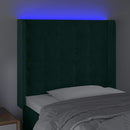 sengegavl med LED-lys 103x16x118/128 cm fløjl mørkegrøn