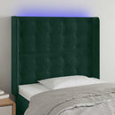 sengegavl med LED-lys 103x16x118/128 cm fløjl mørkegrøn