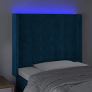 sengegavl med LED-lys 103x16x118/128 cm fløjl mørkeblå