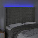 sengegavl med LED-lys 147x16x118/128 cm fløjl lysegrå
