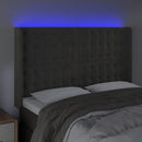 sengegavl med LED-lys 147x16x118/128 cm fløjl mørkegrå