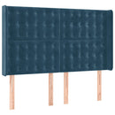 sengegavl med LED-lys 147x16x118/128 cm fløjl mørkeblå