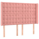sengegavl med LED-lys 147x16x118/128 cm fløjl lyserød