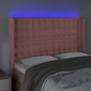 sengegavl med LED-lys 147x16x118/128 cm fløjl lyserød